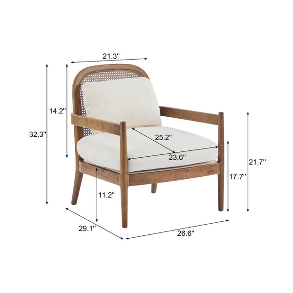 English Elm [set of 2] Mid-century Rattan Back Armchairs Solid Wood Legs Beige Upholstered Seat N767P298390L