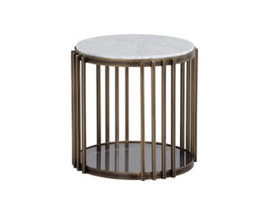 Sunpan Naxos Side Table - Elegant Carrara Marble & Smoked Glass Design with Rustic Bronze Frame for Luxury Spaces