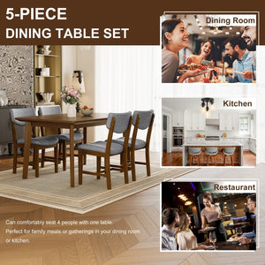 English Elm Rustic Farmhouse Five Piece Dining Set Rubberwood Legs Upholstered Chairs for Kitchen Walnut N752S000089D