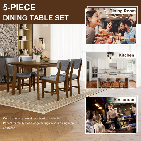 English Elm Rustic Farmhouse Five Piece Dining Set Rubberwood Legs Upholstered Chairs for Kitchen Walnut N752S000089D
