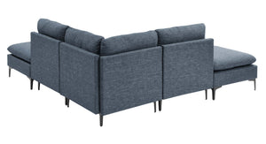 English Elm Linen Upholstered Sectional Sofa with Black Metal Legs Mid-century Modern Living Room Dark Blue B2748S00121