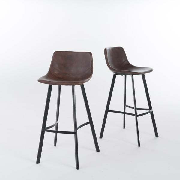 English Elm Christopher Knight Home® - Set of 2 Dax Faux Leather Barstool Brown with Faux Snakeskin Stitching, Cushioned Seat & Steel Legs 57582.00
