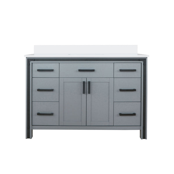 English Elm Dark Grey Bath Vanity 48" W X 22" D With White Quartz Top, Solid Wood, Soft-Close Storage Solution B2731P260605