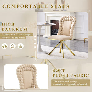 English Elm Set of 2 Sculptural Bubble Back Velvet Dining Chairs with Electroplated Metal Legs Beige,Gold W1512P491562