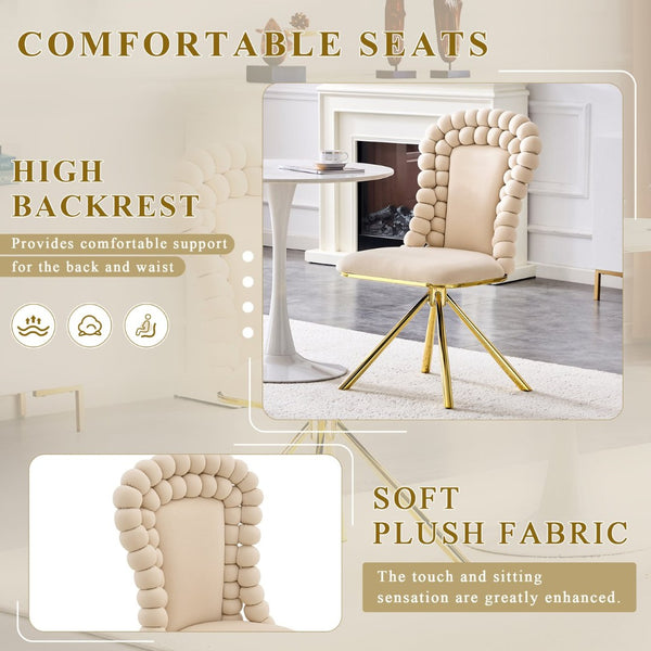 English Elm Set of 2 Sculptural Bubble Back Velvet Dining Chairs with Electroplated Metal Legs Beige,Gold W1512P491562