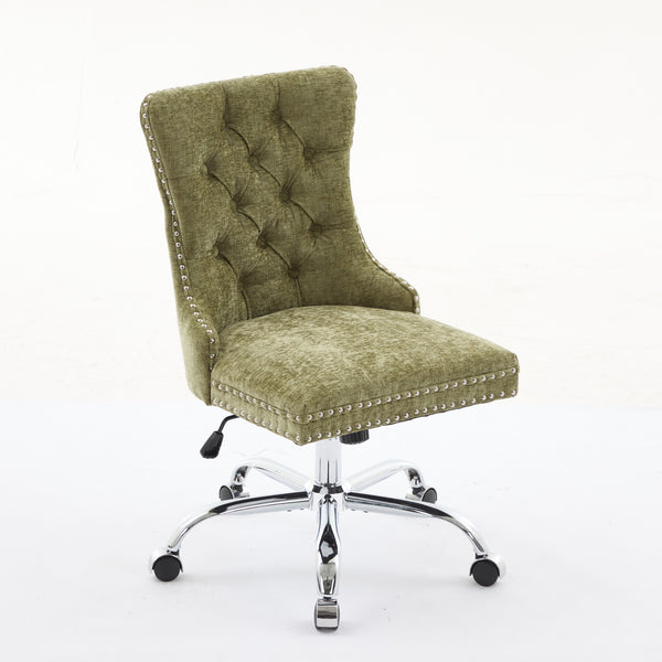 English Elm A&A Elegant Chenille Tufted Office Chair with Hand-Pulled Buttons, Nailhead Trim & Gold Chrome Base Green W1143P366777