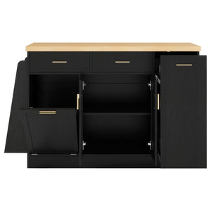 English Elm Trexm Farmhouse Kitchen Sideboard with Hidden Trash Cabinet and Built-in Spice Rack Black XW000027AAB