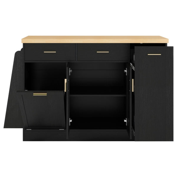 English Elm Trexm Farmhouse Kitchen Sideboard with Hidden Trash Cabinet and Built-in Spice Rack Black XW000027AAB