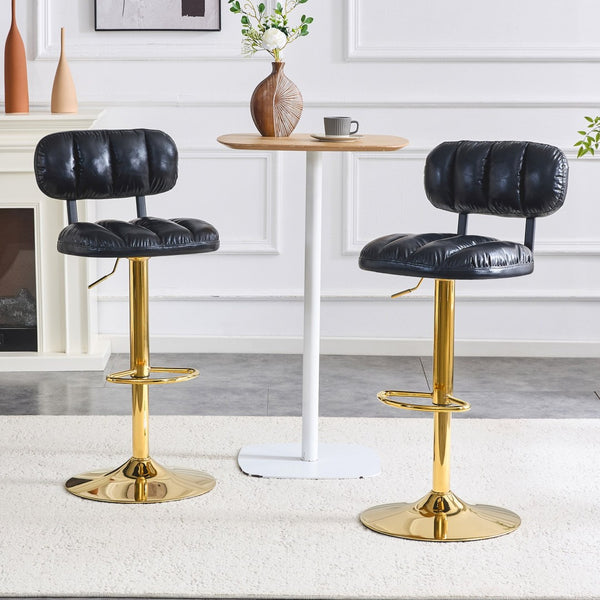 English Elm Set of 2 Adjustable Pu Leather Barstools with Chrome Base for Kitchen or Home Bar Black,Gold W3875P378577