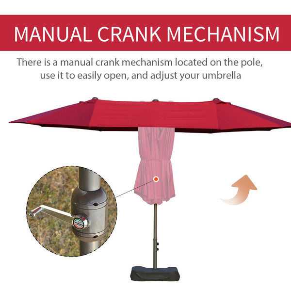 English Elm Outsunny 15' Double-Sided Patio Umbrella - Stylish Wine Red Shade With Easy Crank & Durable Steel Frame W2225P174266-GIGA