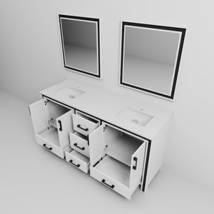 English Elm White Double Bath Vanity 72" W x 22" D with White Quartz Top, Soft-Close Drawers, Dual 30" Mirrors B2731S00913