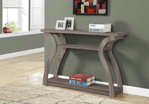 English Elm Accent Curved Console Table with Three-Tier Shelves for Entryway, Narrow Hallway, Modern Living Room taupe 52 L x 15 W x 7 H B2710P219041