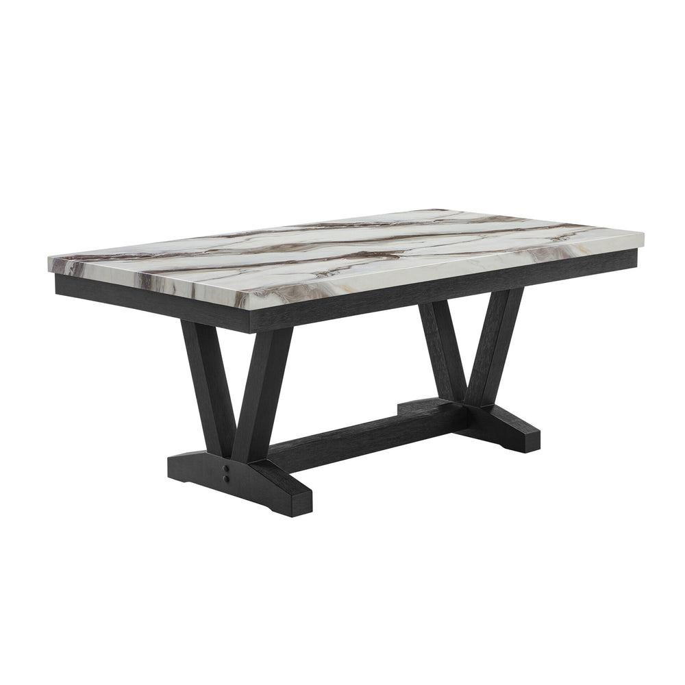 English Elm Panda Faux Marble Black and White Dining Table – Solid Wood + MDF, Trestle Base, Seats 6, Sturdy B201P359605