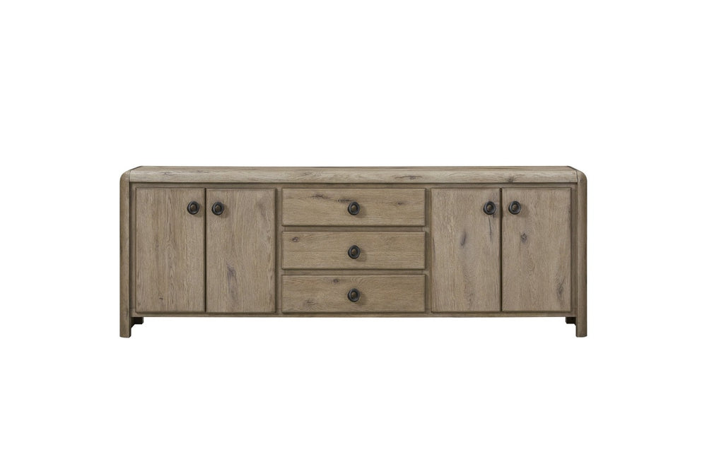 English Elm English Knotty Oak Veneer Console with Bowtie Inlay and Soft Close Storage Doors B2699P443204