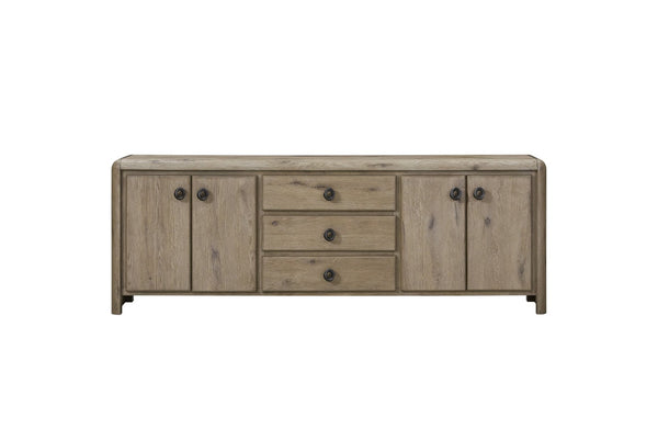 English Elm English Knotty Oak Veneer Console with Bowtie Inlay and Soft Close Storage Doors B2699P443204