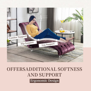 English Elm Velvet Curved Chaise Lounge Sofa with Button-Tufted Back, Thick Foam Comfort and Acrylic Legs for Living Room Relaxation Purple W39538679