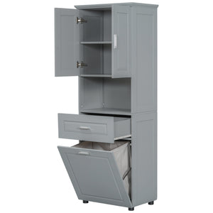 English Elm Tall Bathroom Cabinet with Tilt-Out Laundry Hamper, Adjustable Shelves, Anti-Tip Design & Large Storage Grey WF323481AAE