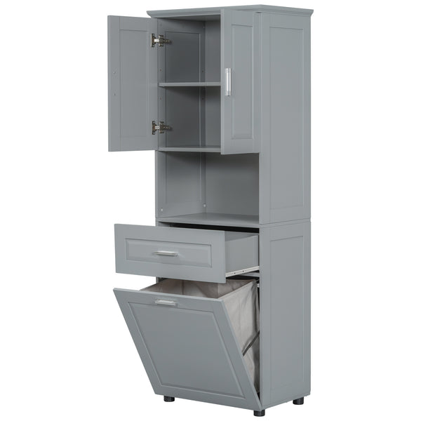 English Elm Tall Bathroom Cabinet with Tilt-Out Laundry Hamper, Adjustable Shelves, Anti-Tip Design & Large Storage Grey WF323481AAE