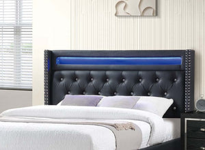 English Elm Modern Tufted Queen Platform Bed Faux Leather Led Headboard with Built-in Charging Port B011S02072