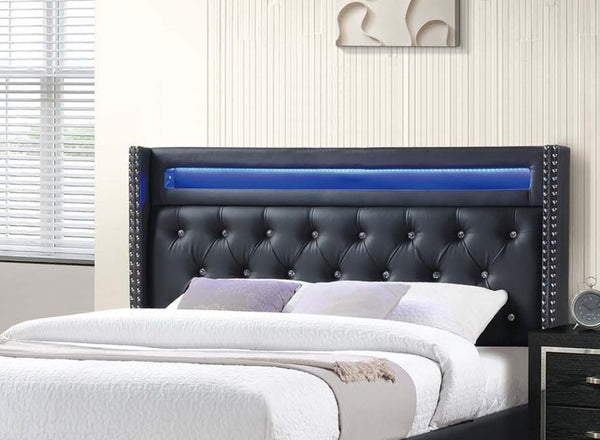 English Elm Modern Tufted Queen Platform Bed Faux Leather Led Headboard with Built-in Charging Port B011S02072