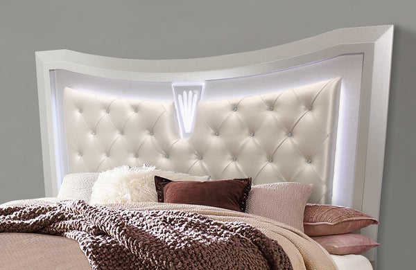 English Elm CROSS Glam Champagne Queen Bed with LED Headboard, Solid Wood/MDF, Acrylic Legs & Jewel Accents B201S00136