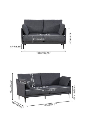 English Elm 2.5 Seater Button Tufted Upholstered Sofa with Usb Port Metal Legs and Two Accent Pillows W820P224378