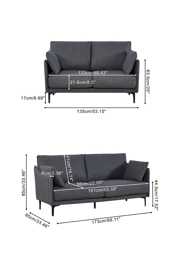 English Elm 2.5 Seater Button Tufted Upholstered Sofa with Usb Port Metal Legs and Two Accent Pillows W820P224378
