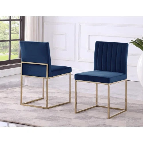 English Elm Contemporary Velvet Dining Chair Set of 2 in Blue with Plush Upholstery & Gold-Plated Legs, Stylish Comfort B011P361875