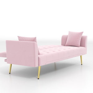 English Elm Modern Tufted Velvet Sleeper Sofa Retro Style Convertible Fold Flat for Compact Spaces Pink W2353P399455