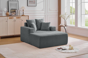 English Elm Oversized Corduroy Chaise Sleeper Sofa Deep Seat Lounge Chair for Apartment Bedroom Grey W1752P402836