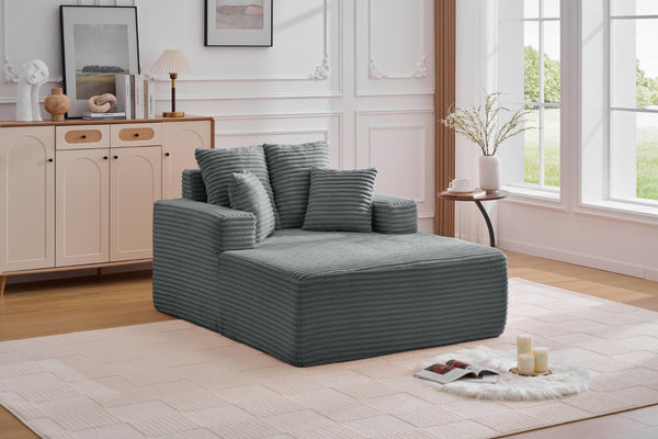 English Elm Oversized Corduroy Chaise Sleeper Sofa Deep Seat Lounge Chair for Apartment Bedroom Grey W1752P402836