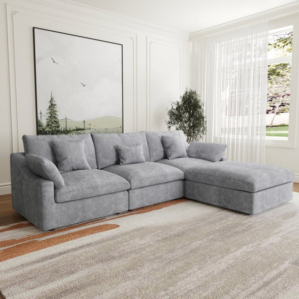 English Elm Sky Cloud Slope Sectional Sofa - Modern L-Shaped 4-Seater In Light Gray Linen For Versatile Comfort B341S00030-GIGA