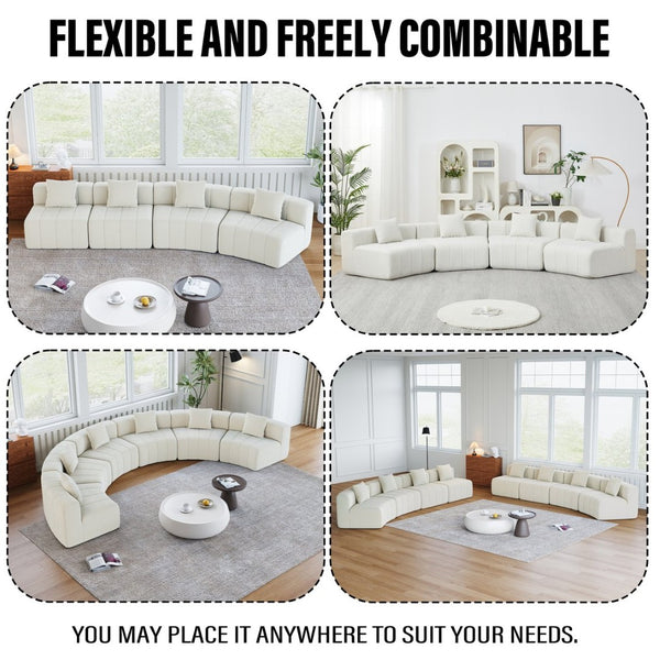English Elm Chenille Modular Sectional Sofa Curved Piano Key Design Plush Living Room Lounge Seating Beige W834P389117