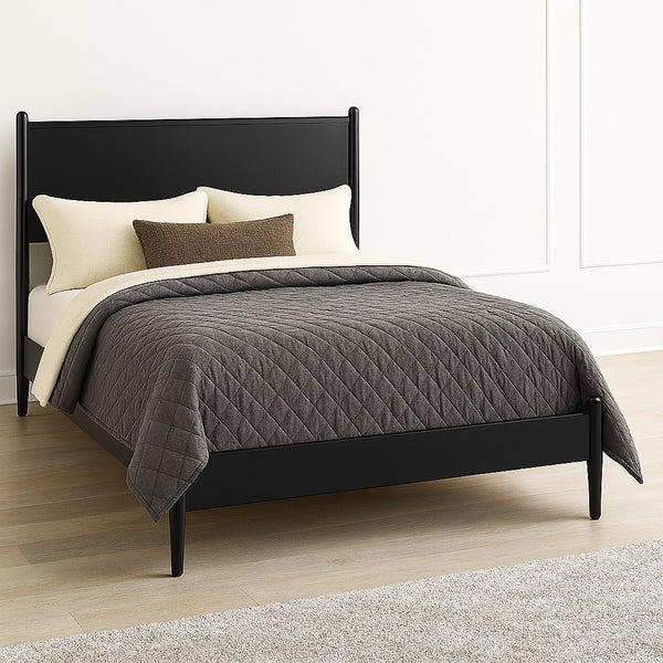 English Elm Mid-Century Full Size Wooden Platform Bed In Matte Black Finish - Stylish, Durable, And Supportive Design B016S00024