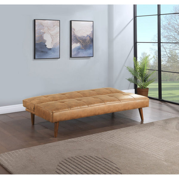 English Elm Ralston Upholstered Convertible Sofa Bed with Retro Angled Wood Legs, Leatherette Comfort & Springs Brown B062P353264