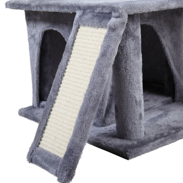 English Elm Double-layer Cat Tree with Sisal Ladder Flannel Houses and Pompom Toy for Small Spaces W2181P357568