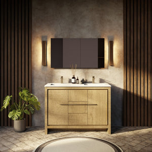 English Elm Rustic Acacia Double Bath Vanity 48" W With White Quartz Top & Gun Metal Faucet - Stylish Storage! B2731P259203-GIGA