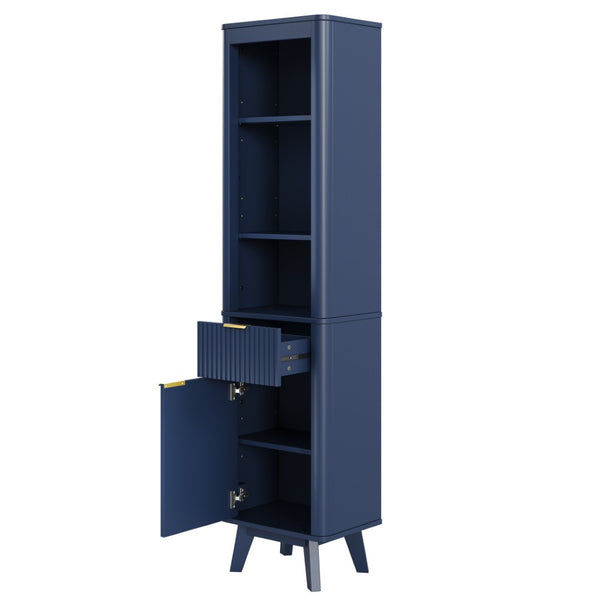 English Elm 68" Tall Fluted Freestanding Storage Cabinet with Drawer and Adjustable Shelf for Bathroom Blue N817P375218B