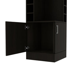 English Elm Syrah Corner Bar Cabinet with 8 Bottle Cubbies, 12-Glass Rack, Double Doors & Two Shelves - Black B070P217879