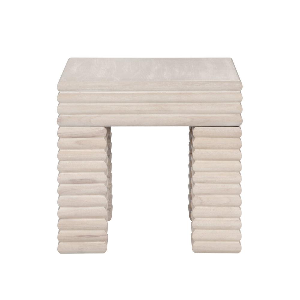 Crestview Collection Coastal Accent Tables - Stylish Bayur Wood End Table With Unique Stacked Design For Modern Elegance Cream Solid Wood Cvfdr1225