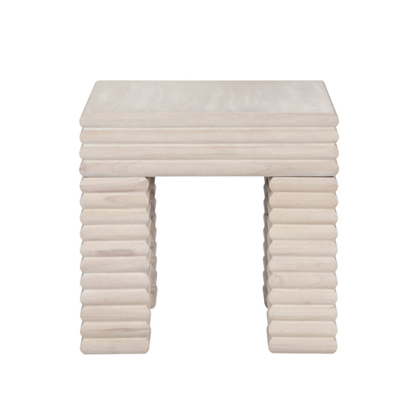 Crestview Collection Coastal Accent Tables - Stylish Bayur Wood End Table With Unique Stacked Design For Modern Elegance Cream Solid Wood Cvfdr1225