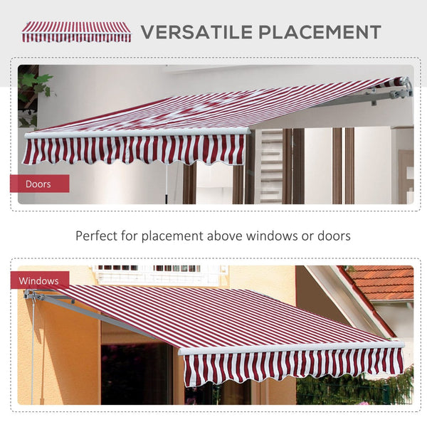 English Elm Outsunny 10' X 8' Retractable Awning - Stylish Wine Red Stripes, Uv Protection, Easy Manual Crank System W2225P174237-GIGA