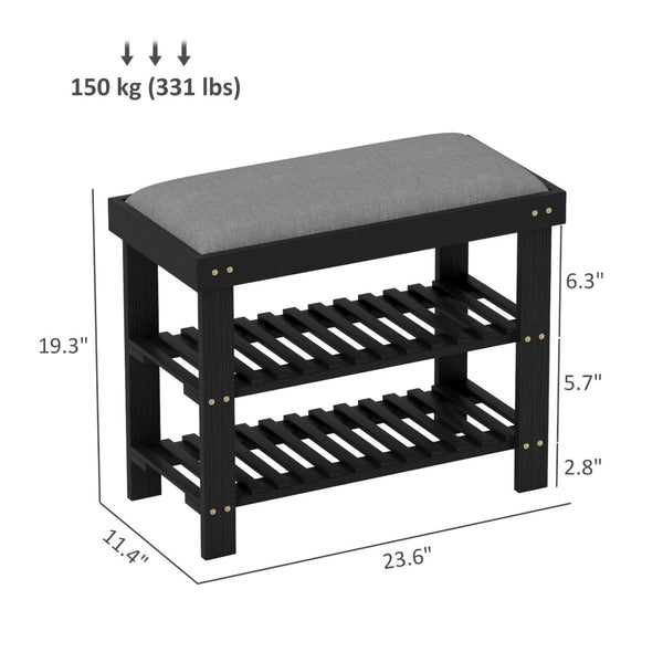 English Elm Shoe Storage Bench with Bamboo Frame and Cushioned Seat for Entryway or Mudroom T3971P430903