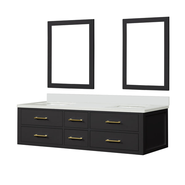 English Elm Black Double Bath Vanity Set With Cultured Marble Top & 34" Mirrors - Elegant Storage & Style Upgrade B2731S01576