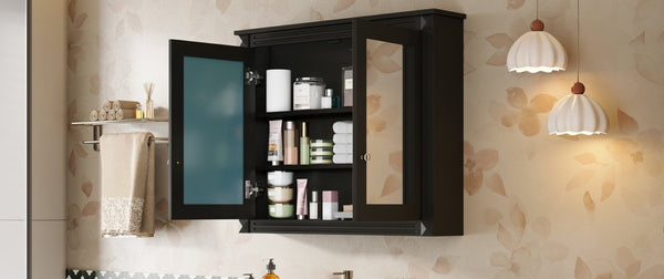 English Elm 36'' Wall Mounted Medicine Cabinet with Dual Mirrors Soft Close Doors Bathroom Storage Black N710P371186B