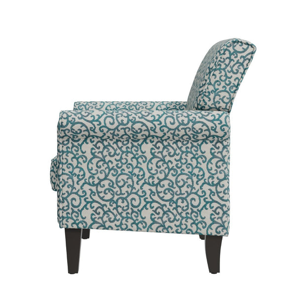 English Elm Barnet Barrel Accent Chair Vine Print Upholstery Nailhead Trim Tapered Wood Legs B127P495065