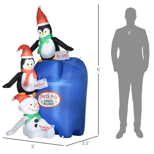 English Elm Homcom 6Ft Christmas Inflatable Yard Decor With Snowman, Penguins & Led Lights For Festive Cheer W2225P229269
