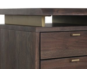Sunpan Lewis Desk - Stunning Live Edge Design with Solid Acacia Wood, Brass Accents, and Three Drawers Dark Brown