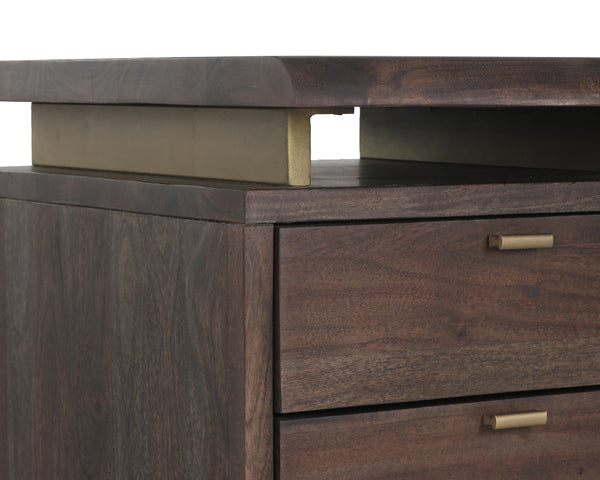 Sunpan Lewis Desk - Stunning Live Edge Design with Solid Acacia Wood, Brass Accents, and Three Drawers Dark Brown