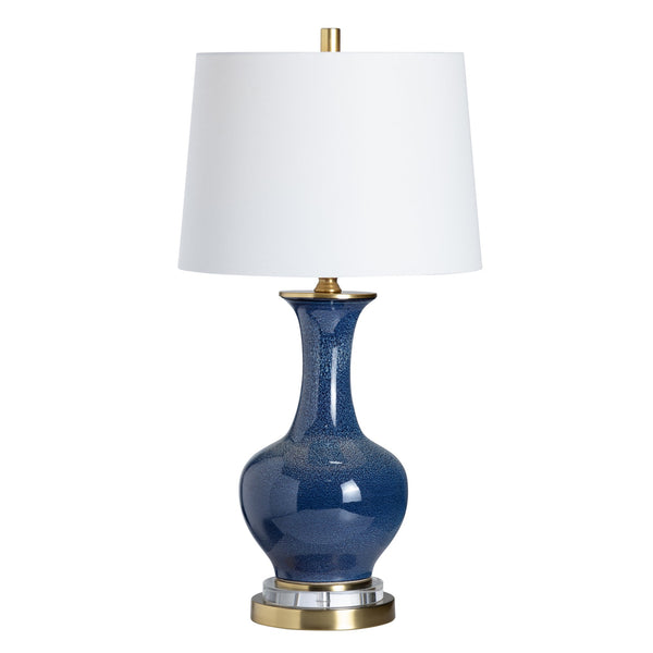 Crestview Collection 29"H Delaney Table Lamp - Elegant Blue Ceramic With Gold Accents, Crystal Ring & Linen Shade   Cvap2849